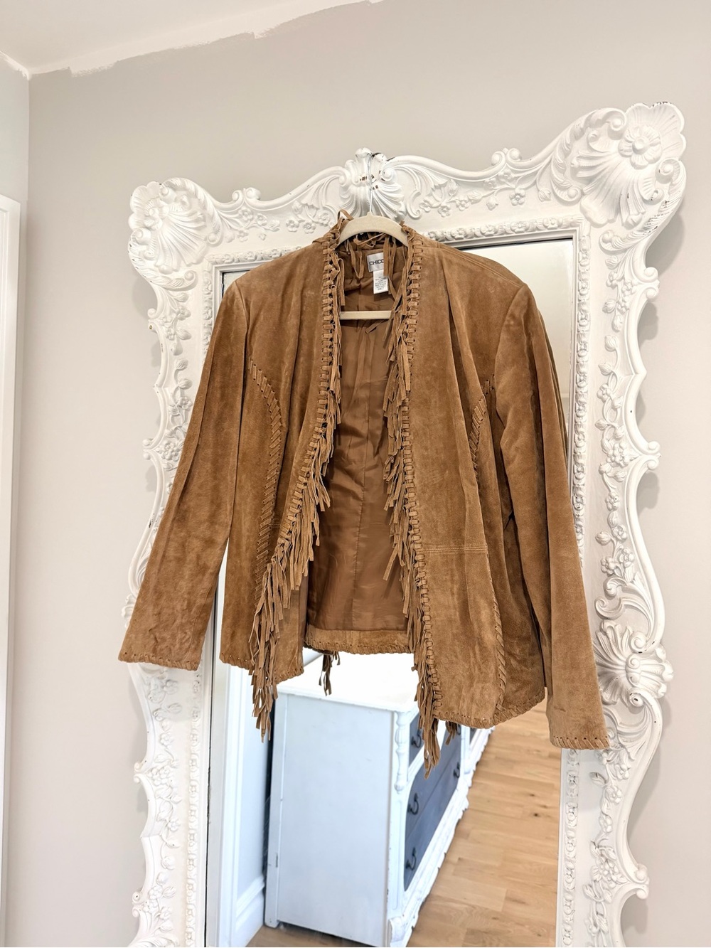 Chico's Camel Brown Suede Leather Fringe Western Jacket